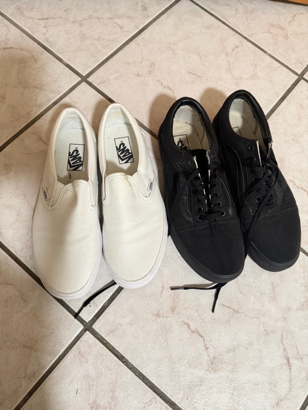 Vans White Slip-On & Black Lace-Up Canvas Sneakers